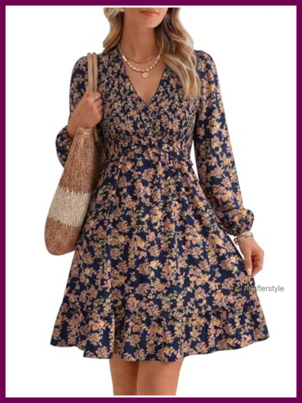 Floral Long Sleeve Smocked Mini Dress with Pockets